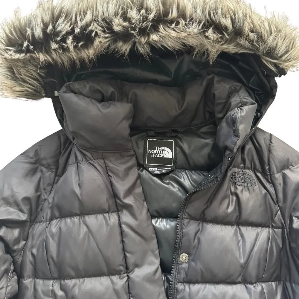 The North Face black winter puffer jacket with fur hood size XS